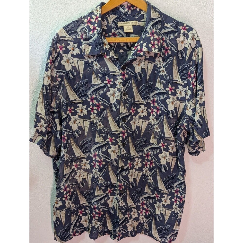 Island Passport Hawaiian Buttondown Shirt Mens Size 1XL Patterned (863)